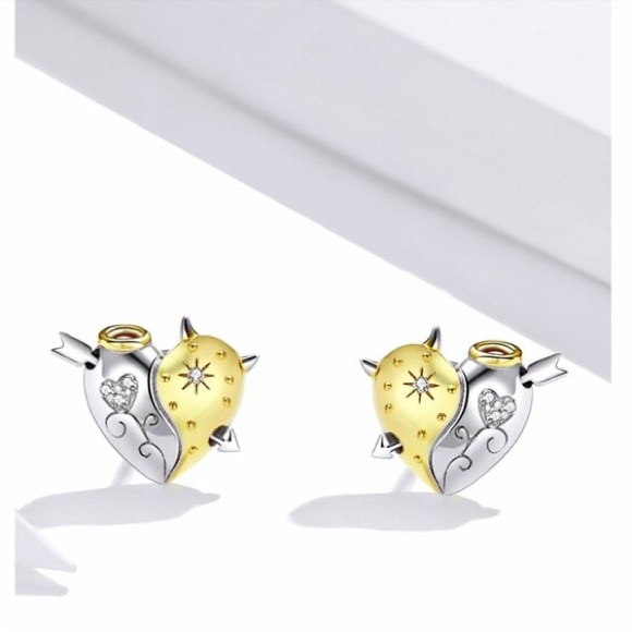 Stampd Jewelry - 925 Sterling Silver Angel and Demon Ear Studs Stud Earrings for Women